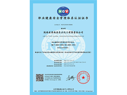 职业健康安全管理体系认证证书